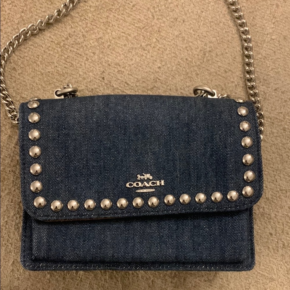 Coach Blue and Silver Crossbody Bag with Studded Details